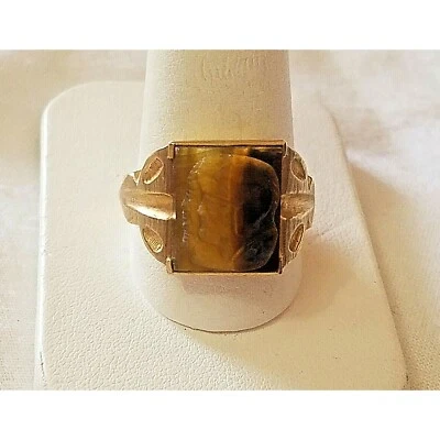 ANILLO SELLO CAMAFEO OJO DE TIGRE ORO AMARILLO ART DECO HOMBRE.TALLA 10 CIELO Foto 1 de 4