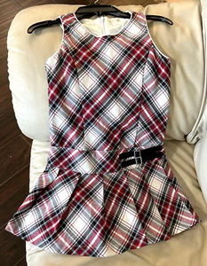Childrens Place Little Girls Pleated Plaid Red White Black Lined Dress Size 6X/7 - Picture 1 of 9