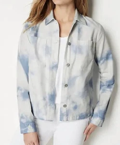 J.Jill Giacca Jeans Donna Taglia L Blu Tie Dye Tela Pittori Elasticizzata Casual - Foto 1 di 7