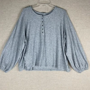 Suéter Candace Cameron Bure para mujer 2X manga globo Henley azul jaspeado Top - Imagen 1 de 7