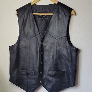 Scully Black Leather Motorcycle Vest W/Snaps Of Great Seal Of Oklahoma  Size L - Picture 1 of 10