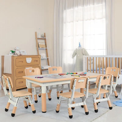 Children's Table and Chairs Set Children's Table Table with 6 Chairs Height Adjustable DE - Image 1 of 4