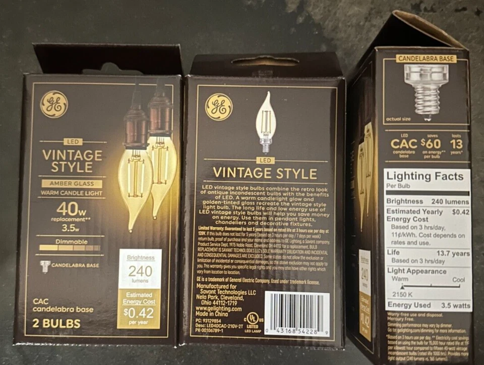6 PACK GE Vintage Style LED Light Bulbs, 40 Watt, Amber Finish, Candle Light - Image 1 of 1