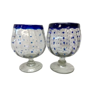 Set 2 bicchieri da vino/calici acqua in vetro artistico messicano soffiato a mano con pois - Foto 1 di 8