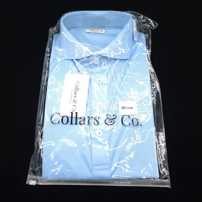Collars & Co Performance Polo Shirt -L- BLUE LIGHTWEIGHT POLY Dress Collar -GOLF - Image 1 of 4