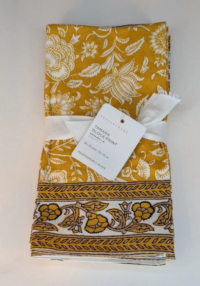 Tovaglioli Pottery Barn "Tamara Block Print" 100% cotone biologico - 20 x 20 quadrati nuovi con etichette - Immagine 1 di 3