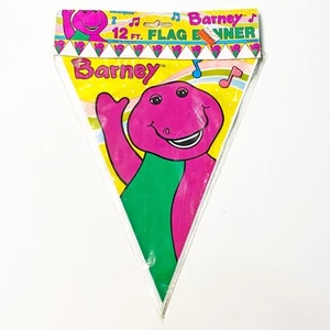 NOS Vintage 1992 Barney 12-Foot Flag Banner Party Decor Sealed in Package - Picture 1 of 3