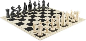 Wikinger Schachspiel - Schachbrett s/w - Größe 17,3" + Wikinger Schachfiguren 3,75" s/w - Bild 1 von 3