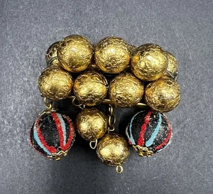 Frühe Miriam Haskell Gold Perlen Kugel gestreift Glas Hänger Anstecknadel Brosche  - Bild 1 von 9