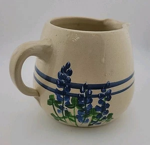 Texas Bluebonnet Stoneware Pitcher~1 Quart W/Handle~Hand Painted Flowers - Picture 1 of 7