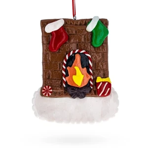 Fireplace with 2 Socks Clay-dough Christmas Ornament - Bild 1 von 2