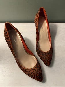 LOEFFLER RANDALL Orange W/ Black Calf Hair Leopard Pumps Leather Lined - Picture 1 of 4