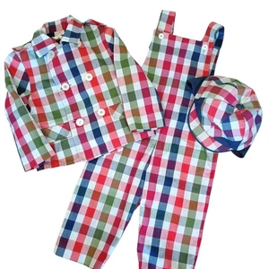 Vintage Toddler 3 Piece Suit Blue Red Check Carltona 2t - Picture 1 of 9