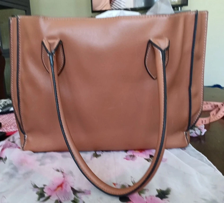 London Fog Lillian Tote Bag Purse. Soft Carmel Brown Large13x10x5 (Expands 2-3") - Image 1 of 4