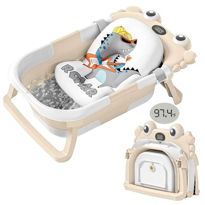 Faltbare Baby Badewanne für Neugeborene mit Thermometer und weichem Schwimmkissen - Bild 1 von 4
