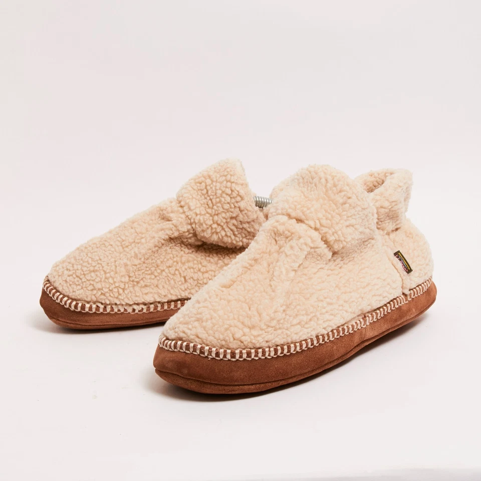 LL Bean 舒适拖鞋短靴儿童男女通用奶油色象牙色抓绒懒人夏尔巴 12-13 — 第 1/4 张图片