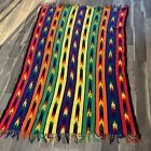 Vintage Granny  Afghan Crocheted Handmade Blanket 53”x76” aztec rainbow paytern