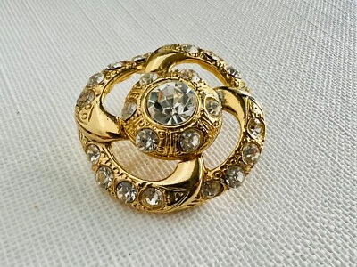 Große Vintage 80er Jahre 22kt vergoldete Schaftknöpfe Swarovski Kristalle 36mm BN - Bild 1 von 4
