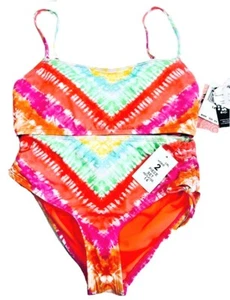 Hobie Girls Swimsuit 14 Girls 2 pc Coral Multi semi tank w bikini Spring Summer  - Picture 1 of 9