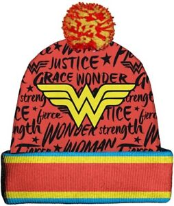 New Spoontiques Beanie Hat One Siz Adult Teen Winter Poly Blend WONDER WOMAN Red