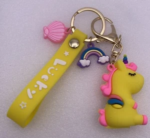 LUCKY YELLOW UNICORN - Llavero de PVC con CORREA, dijes, llavero y clip de gancho - Imagen 1 de 2