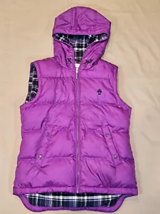 Brooks Brothers Women Hooded Plaid Flannel Lined Purple Puffer Vest Duck Down 2 - Picture 1 of 11