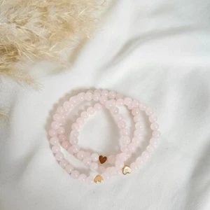 Pink Quartz Gemstone Bracelet Sterling Silver 925 Heart perfect Valentine Gift - Picture 1 of 4