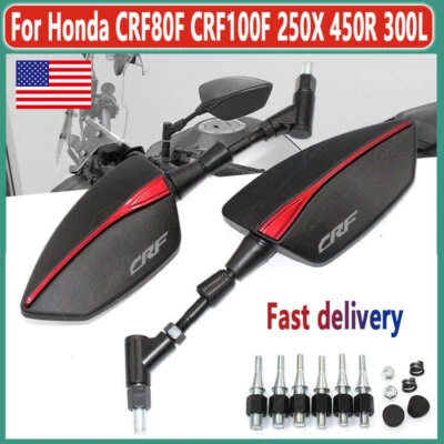 US Motorcycle Side Rearview Mirrors For Honda CRF80F CRF100F 250X 450R 300L NEW - Imagem 1 de 4