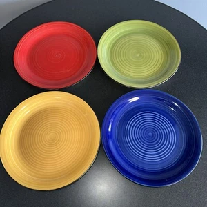 SET OF 4-GIBSON COLOR Swirl DINNER PLATES --RED, BLUE, YELLOW, GREEN - Picture 1 of 7