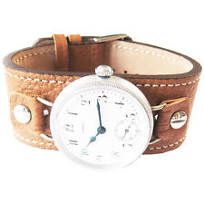 16mm Fluco Vigo Tan Riveted Leather German Military Wire Lug Watch Band Strap