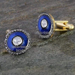 Vintage 1.18ctw Genuine Old Mine Rose Antique Cut Diamond Silver Men's Cufflinks - Picture 1 of 1