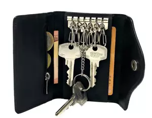 key bag wallet purse ID card holder pocket pouch case Cow Leather black W912 - Picture 1 of 4