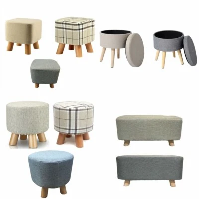 Stylish Padded Wooden Footstool Ottoman in Square Round Rectangle in 3 Styles - Image 1 of 3