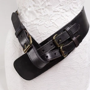 Vintage Barami Hip Belt M L Black Leather Wide Angled Buckles Adjustable Biker - Picture 1 of 11