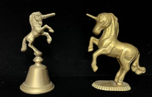 Vintage Brass Unicorn Detailed Figurine and Unicorn Bell 2 pcs - Picture 1 of 8