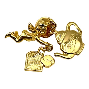 SCARCE Vintage Kirks Folly Teapot Tea Bag Cherub Pin Gold Tone With Crystals - Picture 1 of 4