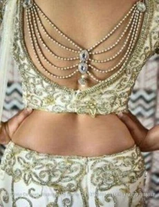 Indian Bridal Saree Blouse 18K Gold Plated Open Back Necklace Jewelry Accessory  - Picture 1 of 4