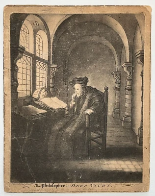 Philosopher Deep Study GRAVURE Richard Houston REMBRANDT Bowles 1761 - Photo 1/3