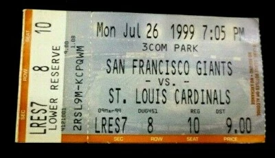 SAN FRANCISCO GIANTS VS ST. LOUIS CARDINALS TICKET STUB 7/26/99 AT CANDLESTICK  - Image 1 of 2