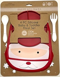 Manhattan Holiday Christmas Silicone Baby & Toddler Meal Feeding Set Santa 4 Pc - Picture 1 of 5