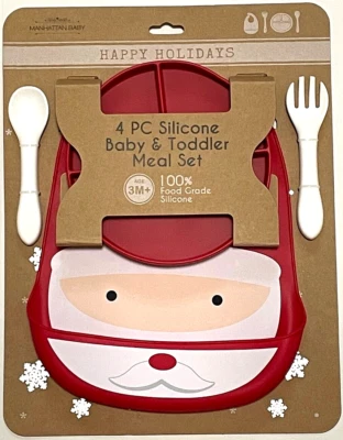 Manhattan Holiday Christmas silicone bebê e criança conjunto de alimentação de refeição Papai Noel 4 peças - Imagem 1 de 4