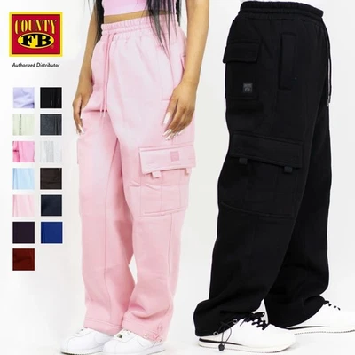 FB COUNTY MENS HEAVYWEIGHT FLEECE CARGO PANTS FBCOUNTY CASUAL SWEATPANTS XS-3XL - Image 1 of 4