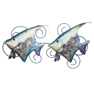 Capiz & Metall Banner Fisch Paar Wandkunst blau/weiß 12x25x4,5" - Bild 1 von 1