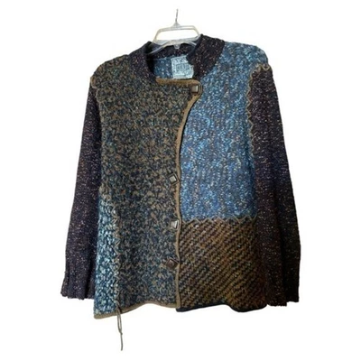 Curio Womens Patchwork Knit Cardigan Sweater XL Wool Mohair Boho Confetti - Image 1 of 4