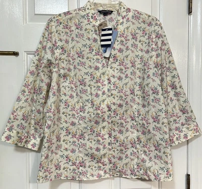 NUEVO CON ETIQUETAS Camisa Vintage Lands’ End Ditsy Floral Manga 3/4 Abotonada Para Mujer Talla 16 Foto 1 de 4