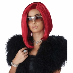 Da Boss Celebrity Star Red Shoulder Length Long Bob Womens Costume Wig - Picture 1 of 1