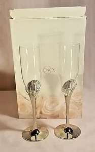 Set of 2 - Lenox Forevermore Champagne Flute Silver Plated Glasses New Open Box - Picture 1 of 7