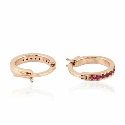 Studded Ruby Gemstone Huggie Earrings Hoop Earrings 18k Rose Gold - Image 1 of 2