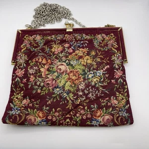 Vintage  Floral Needlepoint Petit-point Evening Bag Purse Kiss Lock Faux Pearl - Picture 1 of 13