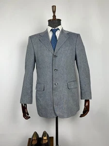 Yves Saint Laurent Pour Homme Men's Blue Herringbone Blazer Jacket Size US 42 - Picture 1 of 14